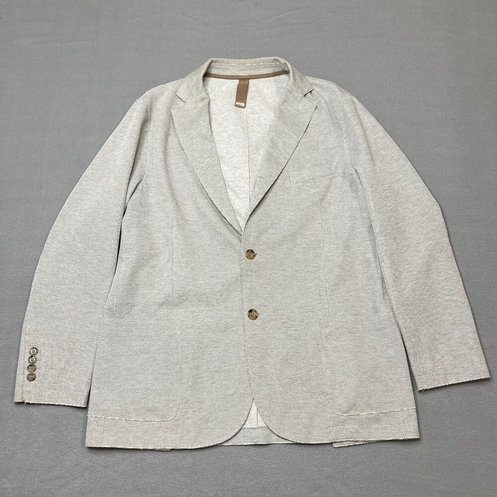 Eleventy Lazer Cut Blazer Men 56 Gray Cotton Patch Pocket Single-Breasted Jacket